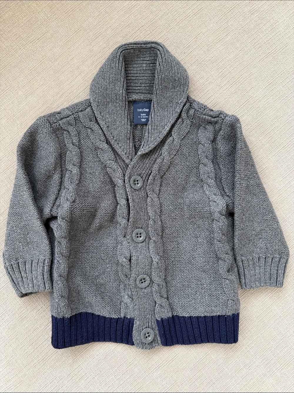 Baby GAP Gray Cable-Knit Shawl Collar Sweater Jacket